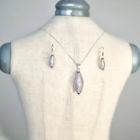 MWS 925 Italy Hand Made Glass Necklace and Earring Set - Picture 2 of 11